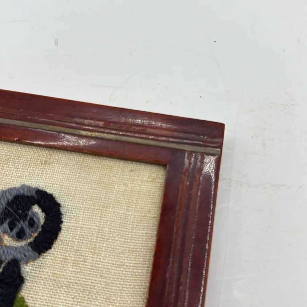 Vintage Embroidered Stitched Telephone Floral Rose Art Picture Frame Art Decor